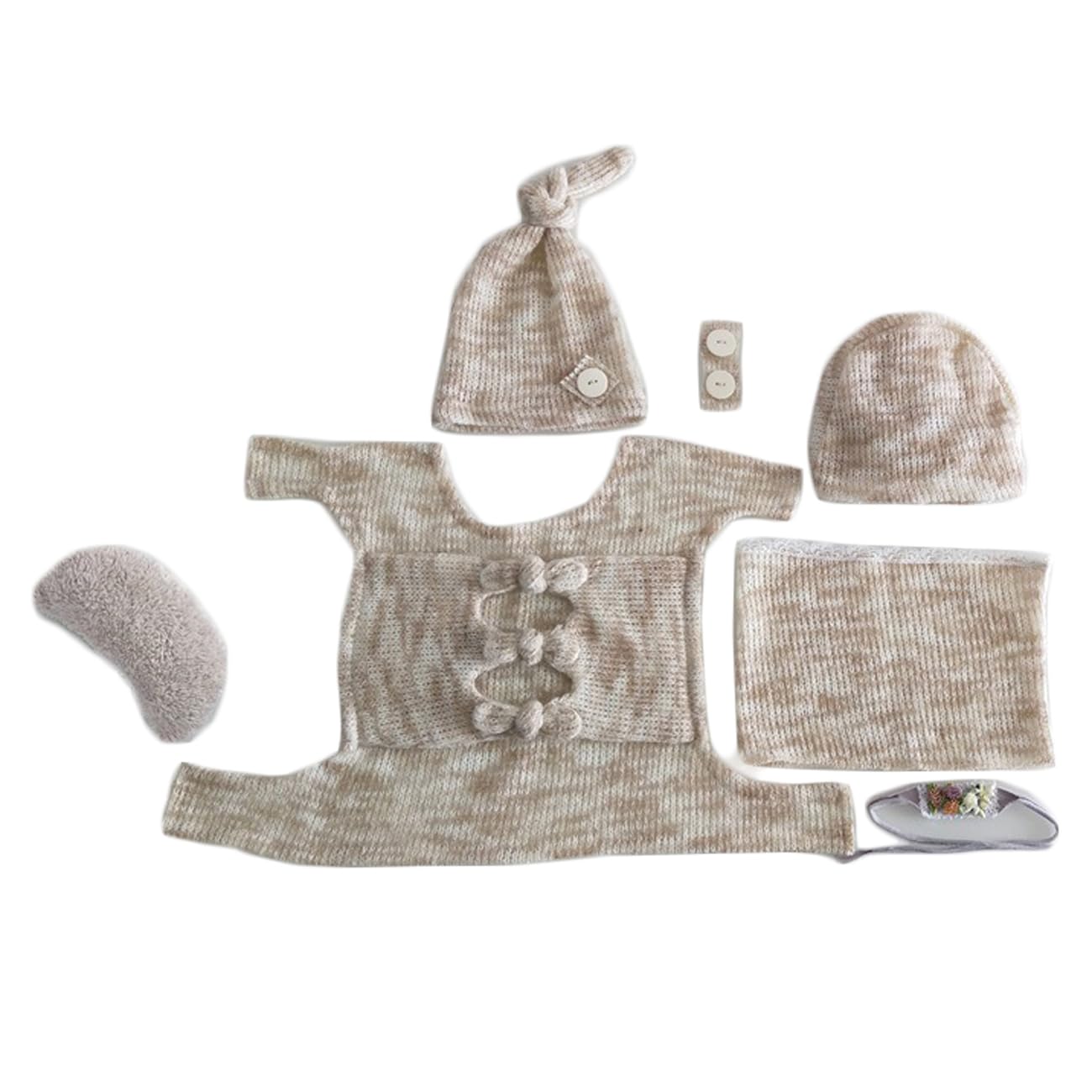 Vemonllas Newborn Photography Props Outfit Boy Girls Hat,Bow Wrap,Posing Aid Moon,Flower Headdress Baby Photo Props Pack of 5