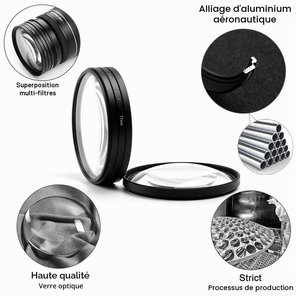 + 4, + 10) accessoire de filtre macro Close-up kit de filtre pour objectif avec ensemble de filtre d'objectif Pouch pour Canon Nikon Sony Pentax Olympus Fuji DSLR Camera + Bouchon d'objectif