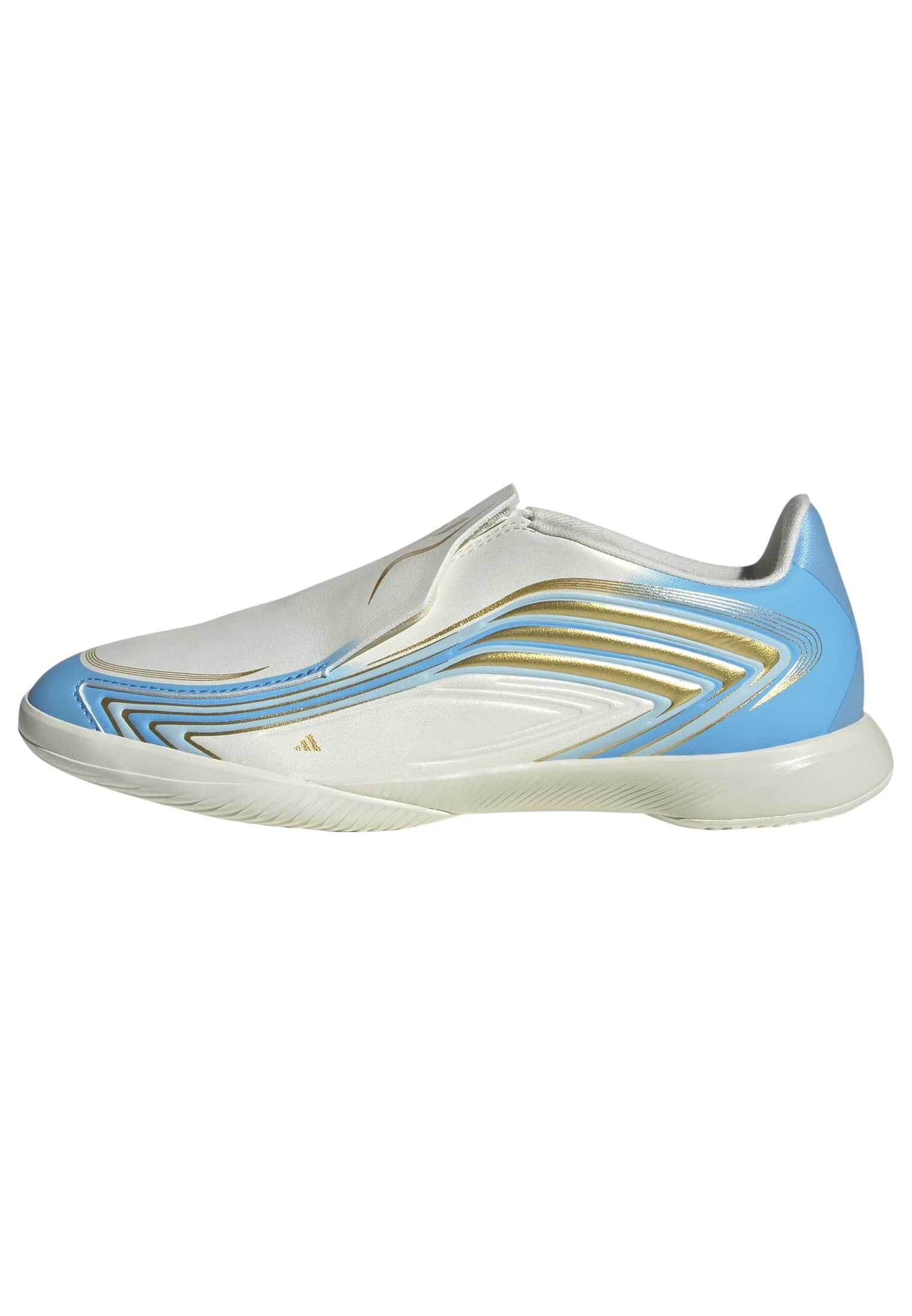 adidas Unisex Kids F50 Messi League Laceless Indoor Football Kids Shoes, Ivory/semi Blue Burst/Icey Blue, 1 UK