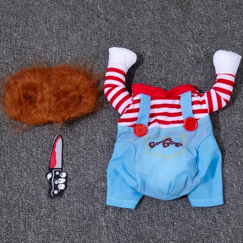 Lustige Chucky Hundekleidung, Hundekostüm Hhallowee Halloween Hundekostüm Wig and Knife Haustier Kleidung Hund Schreckliches Kostüm für Halloween Haustier Cosplay Party