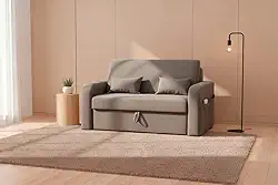 Sofá Cama Com Baú 2 Lugares 140cm Lady Day Retrátil Com Almofadas Veludo Premium Aconchegante (Cinza)