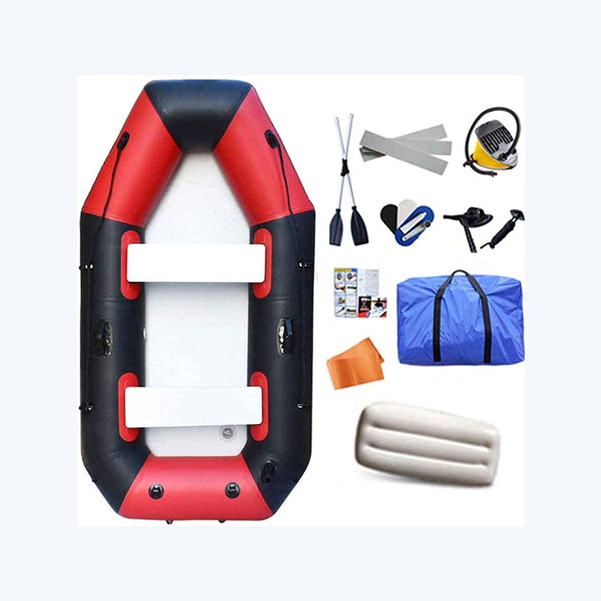 KANBUN Kayak, Canoa in Kayak Gonfiabile, Barca da Pesca a 2 Persone, Resistenza all'Usura Spessa in PVC, con Remi di Alluminio e Pompa ad Aria in Uscita Elevata