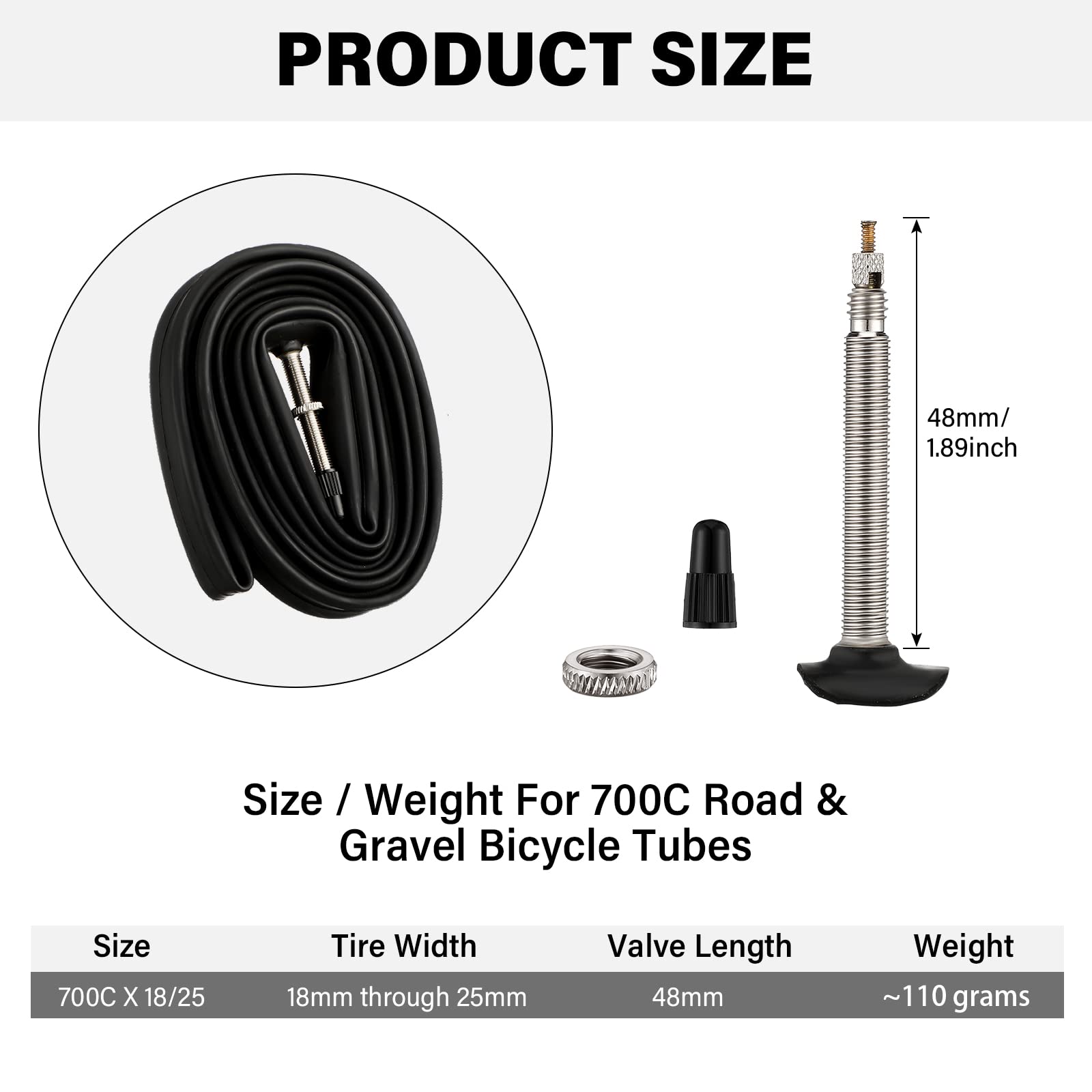 12 Stück 700 x 18/25 C Rennradschläuche Ersatz Fahrrad Schläuche Gummi Fahrrad Reifen Schlauch mit F/V-48 Presta-Ventilen für Rennrad