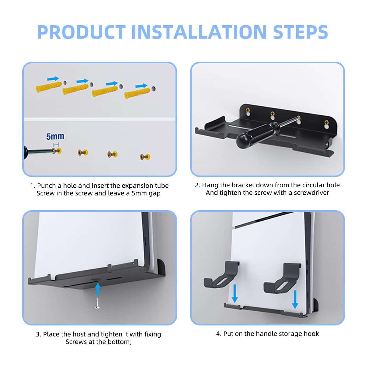 Soporte de Pared para PS5 Slim (Disco y Digital) Con Colgador de Auriculares Desmontable, Negro