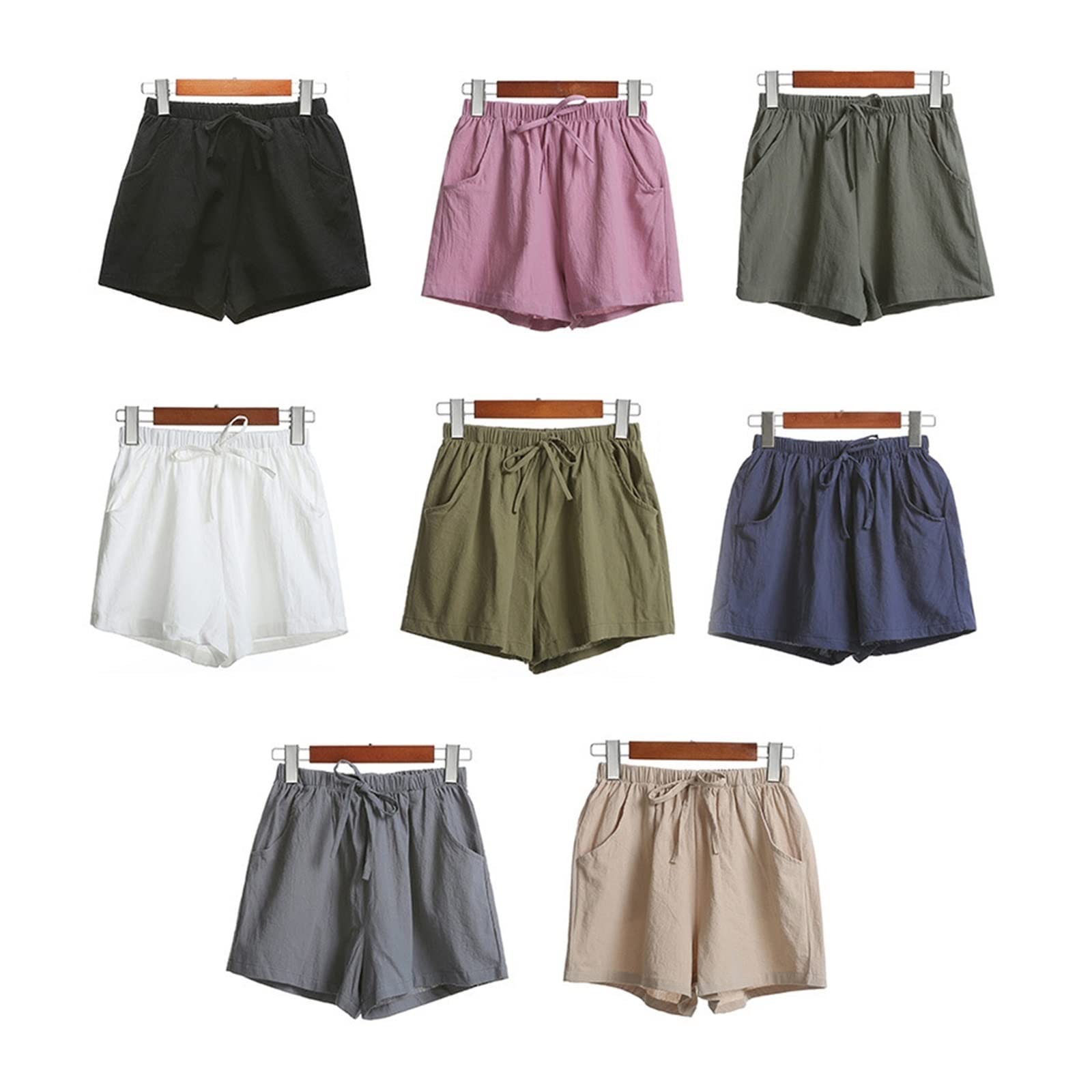 Short Femme En Lin Et Coton - Taille Haute - Cordon Ajustable - Léger Et Respirant - Plage Ou Détente