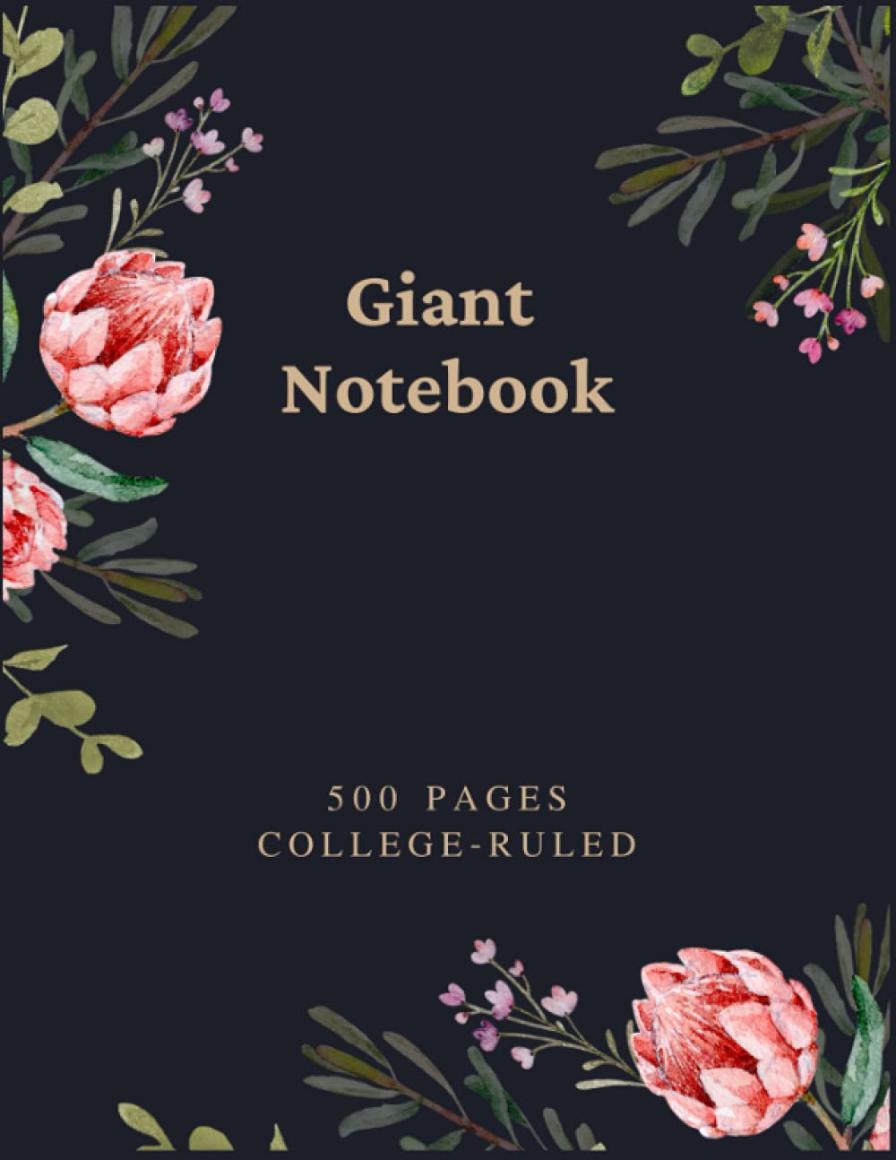 Giant notebook 500 pages floral | giant journal 1000 sheets 8.5x11 | super thick notebook: college ruled notebook| jumbo-sized journal | giant notebook for women