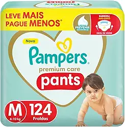 Fralda Pampers Premium Care Pants Tamanho M, Fácil de Vestir, 124 Unidades