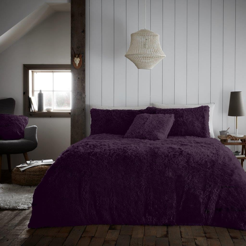 Artistic Fashionista Limited Purple Soft Warm & Cosy Teddy Bear Fleece Duvet Cover Set – Cuddly Long Faux Fur Bedding With Pillowcases, Fluffy Hug & Snug Quilt Cover, Plush Winter Bedding Set (, Single)