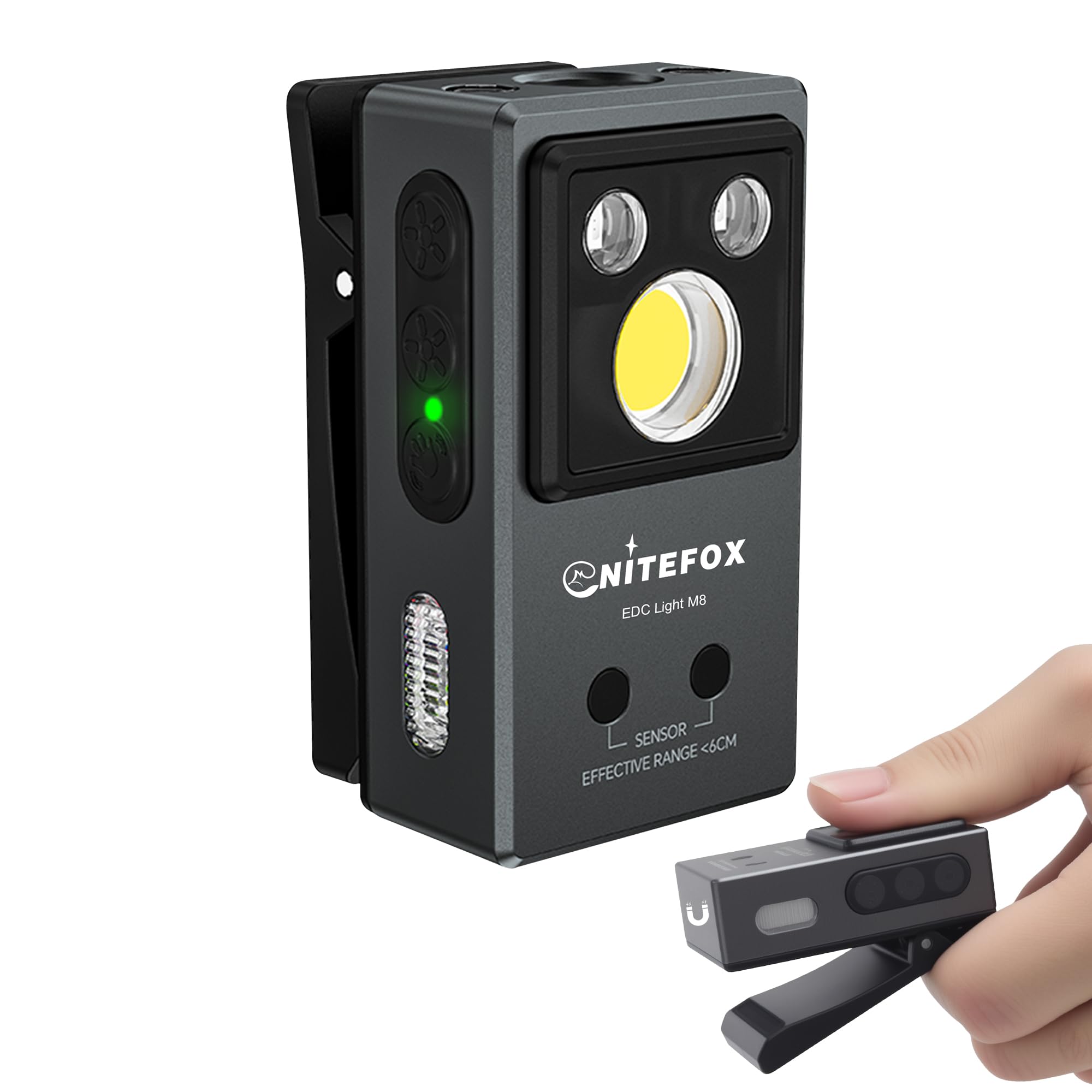 NITEFOX Clip-on Light EDC Flashlight Multi-purpose Clip light, 5 Light Sources White Red Blue RGB UV Lights All In One, Strong Clip Magnetic Sensor