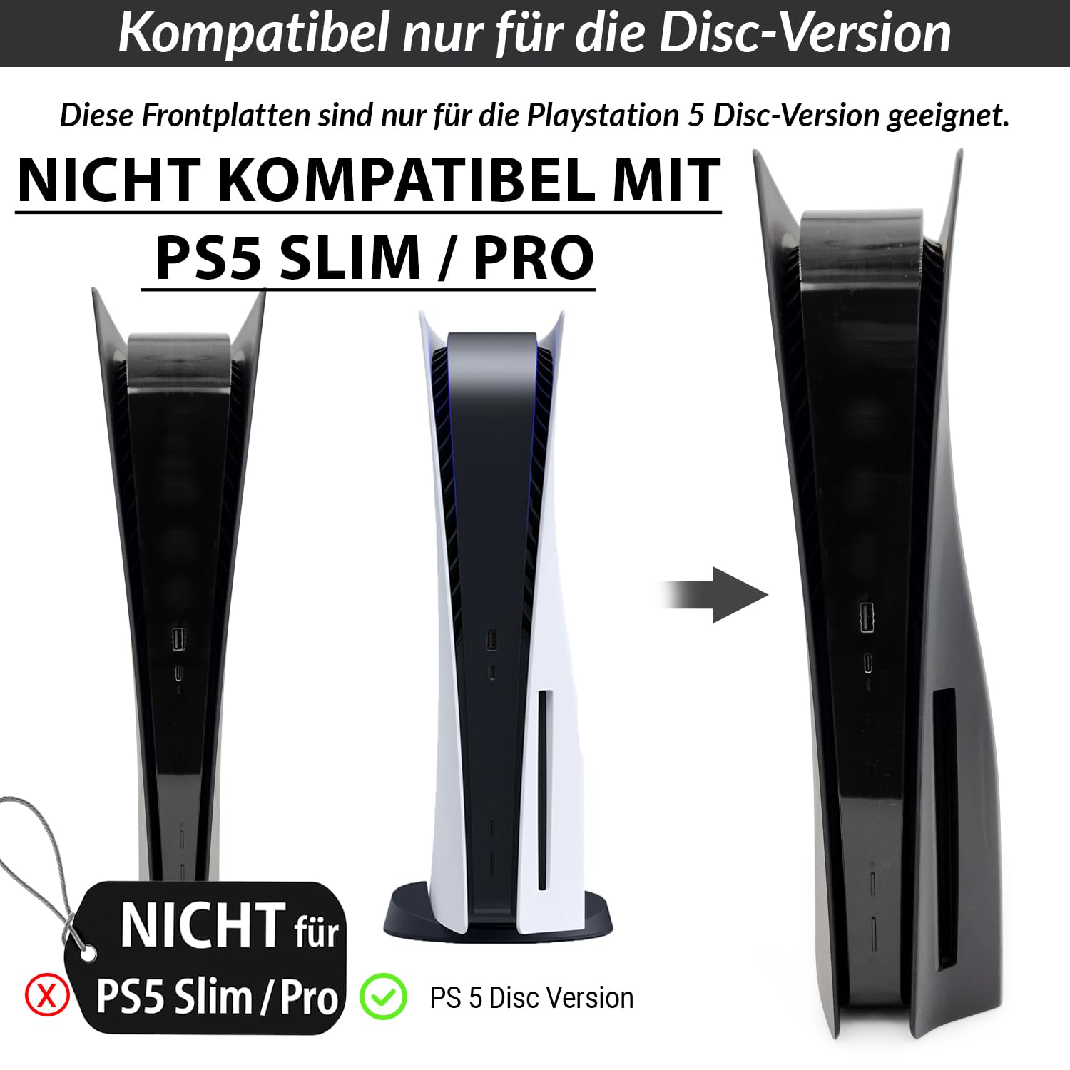 MatoSan® Faceplate für Disc Edition | Kompatibel mit PS5 Cover Schwarz | Frontplatte für PS5 Konsole, Seitenplatten für PS5 Zubehör (Nicht für PS5 Slim/Pro)