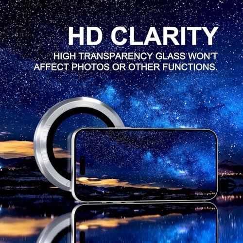 Image of Choiche Camera Lens Protector Compatible for iPhone 17 Pro / iPhone 17 Pro Max - 9H Tempered Glass Camera Cover with Metal Ring Decoration, Scratch-Resistant Screen Protector (Silver, HD Clarity, Easy Install)