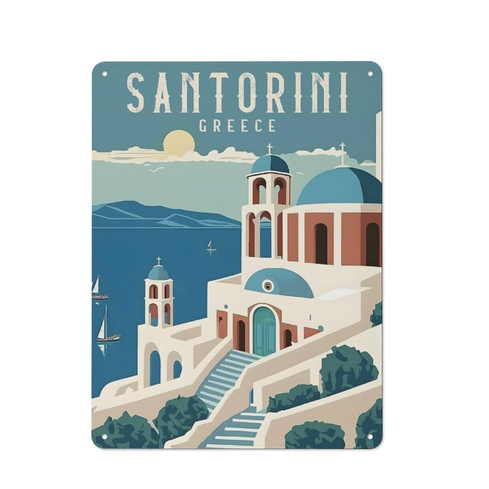 Junmoney Style-3 For Guest Room Or Hallway, Santorini Greece Travel(3) Vintage Metal Sign 40X30cm, New-Space Wall Decor For Home Decor Collectors