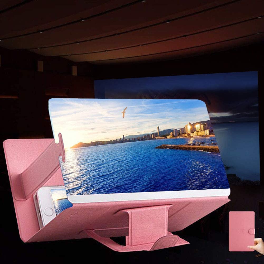 proiettore da tavolo per smartphone, Ingranditore video 3D HD per cellulare, supporto per proiettore, rosa