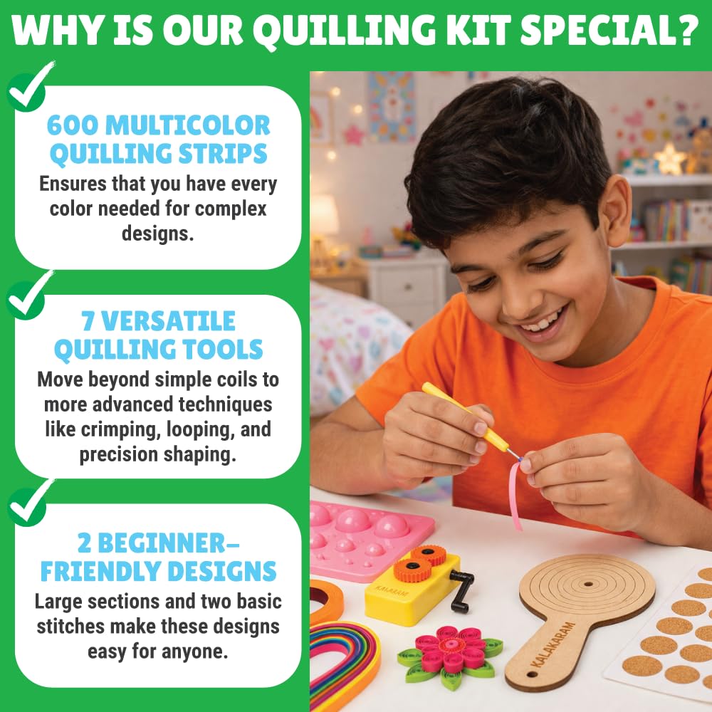 Kalakaram DIY Quilling Set for Kids | 600 Quilling Paper Strips for Stars | Learn Rolling, Twisting, Curling & Paper Art Techniques | Creative Art and Craft Activity Kit for Girls, Boys & Beginners | Educational DIY Paper Craft Set 3