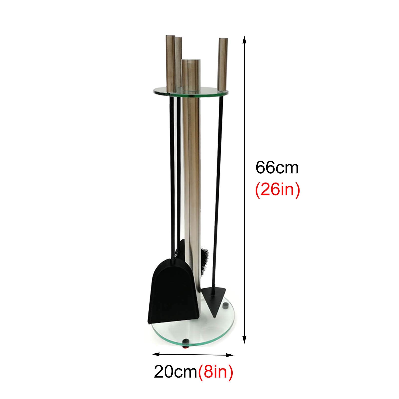 4-Teiliges Kaminbesteck Mit Glassockel, Schaufel, Bürste, Schürhaken Aus Edelstahl, Silbernes Kaminbesteck Für Feuerstelle Und Holzofen