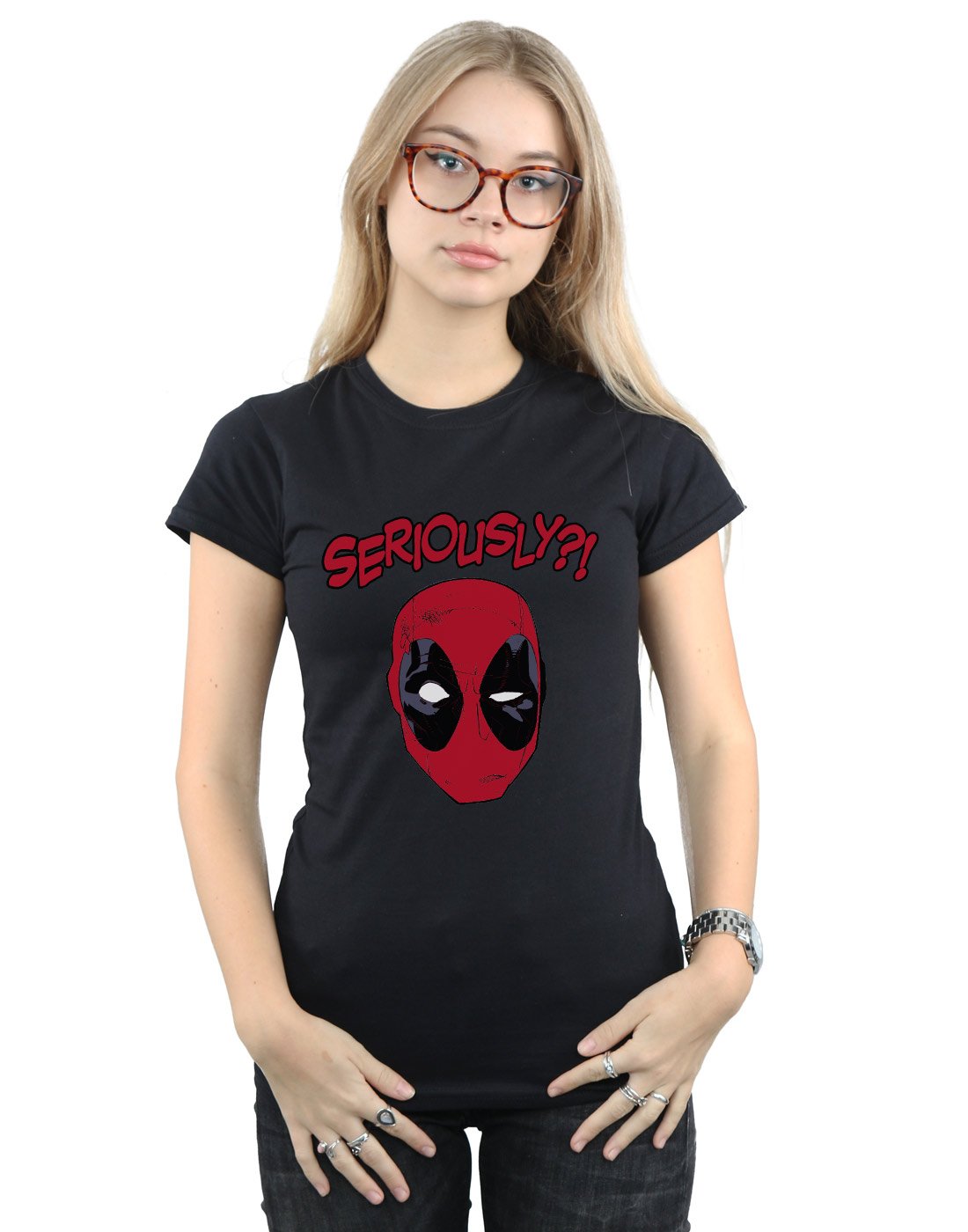 Absolute Cult Women's Black Marvel Deadpool Seriously T-Shirt Large