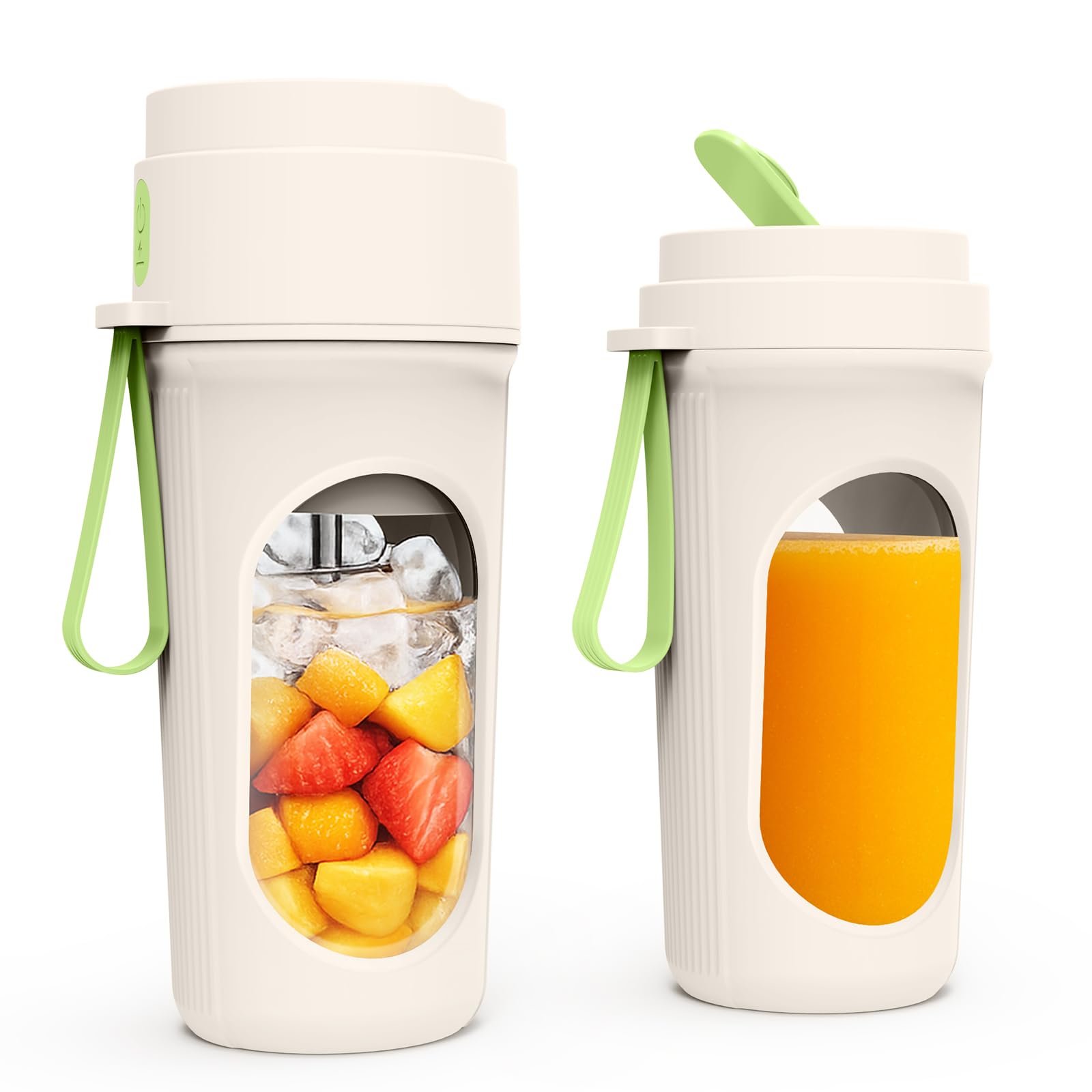 Mexgcom 450 ML Batidora Portátil, Type-C Mini Licuadora, con 12 Cuchillas, Batidora con Pajita de Silicona, Una Taza Tiene dos Tapas, Licuadora Portatil para Deportes, Viajes, Senderismo (Verde)