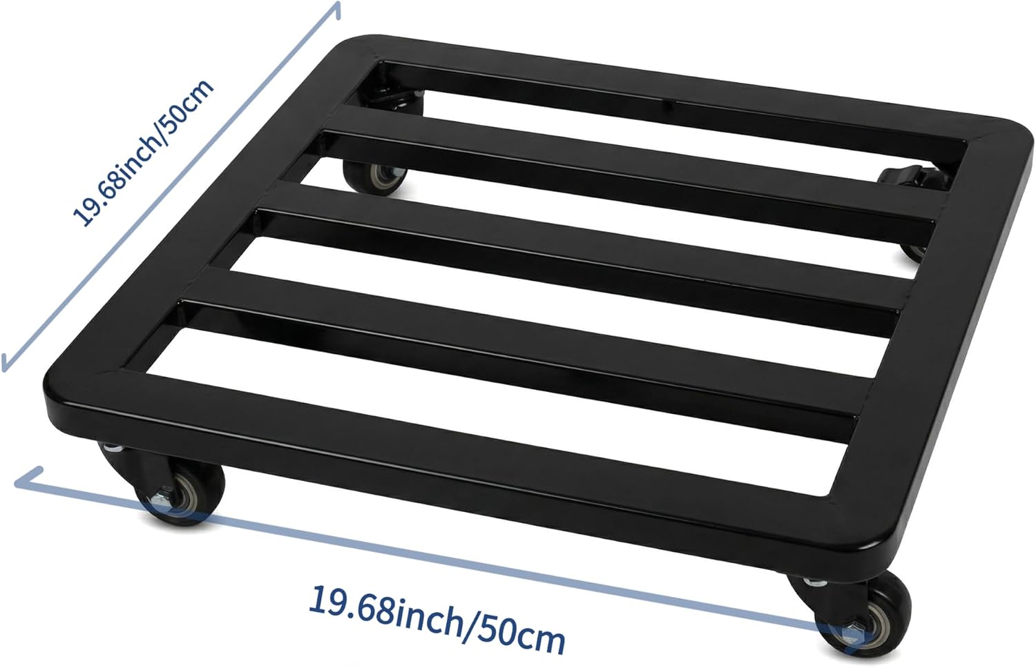20IN Heavy Duty Plant Caddy with Wheels,Rounded-Square Metal Rolling Plant Stand Lockable Casters, Rust-Proof Plant Dolly Indoor Outdoor Use for Large Planters
