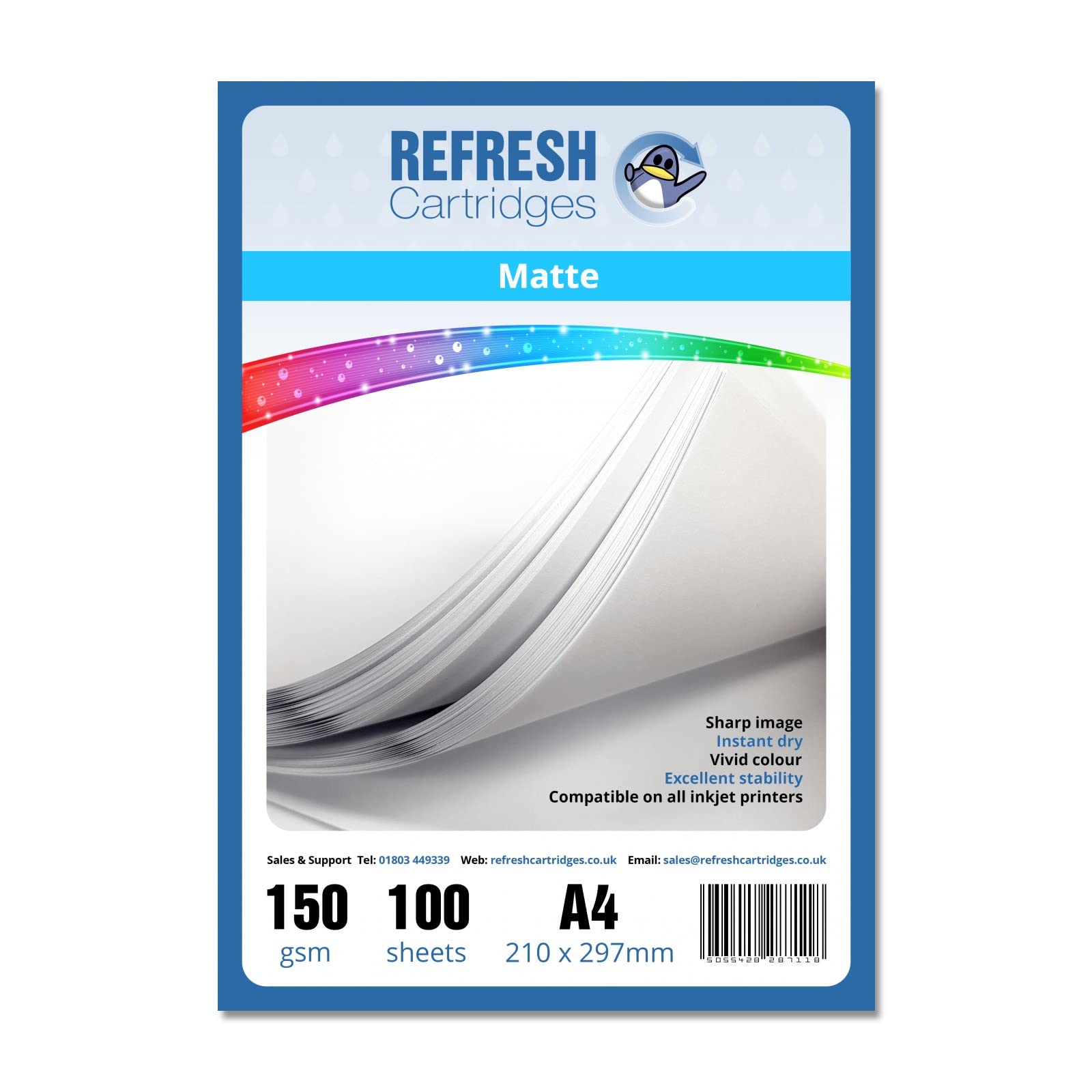 Refresh Cartridges Matte Coated A4 Professional Inkjet Photo Paper 150gsm - 100 Sheets