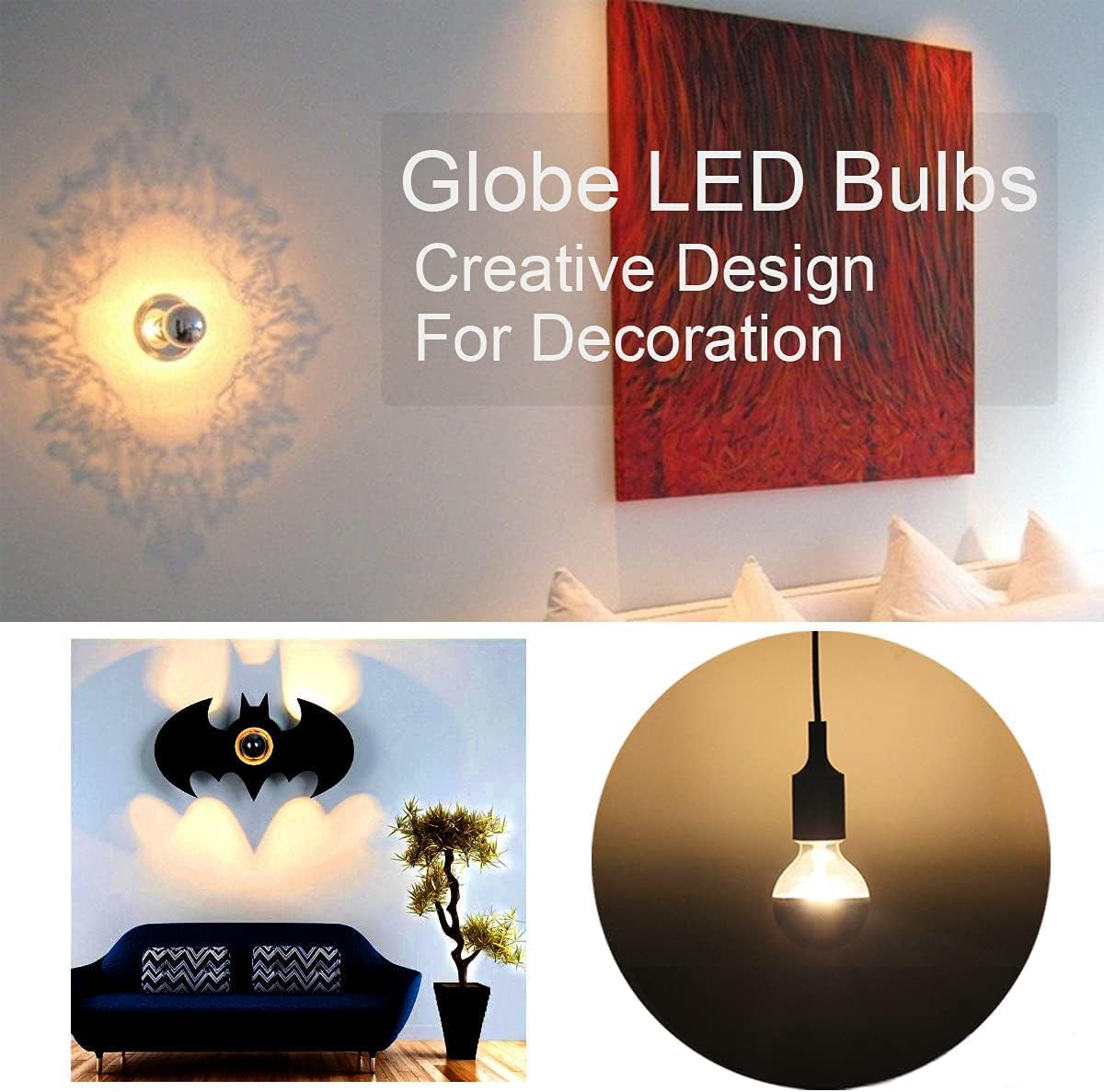 Half Chrome Light Bulbs,Dimmable 6W (Eqv.60W) LED Edison Bulbs,Soft White 2700K,G80/G25 Globe Shape Half Black Dipped Anti-Glare,Decorative Mirror,CRI 90+ E26 Base (Pack of 1)