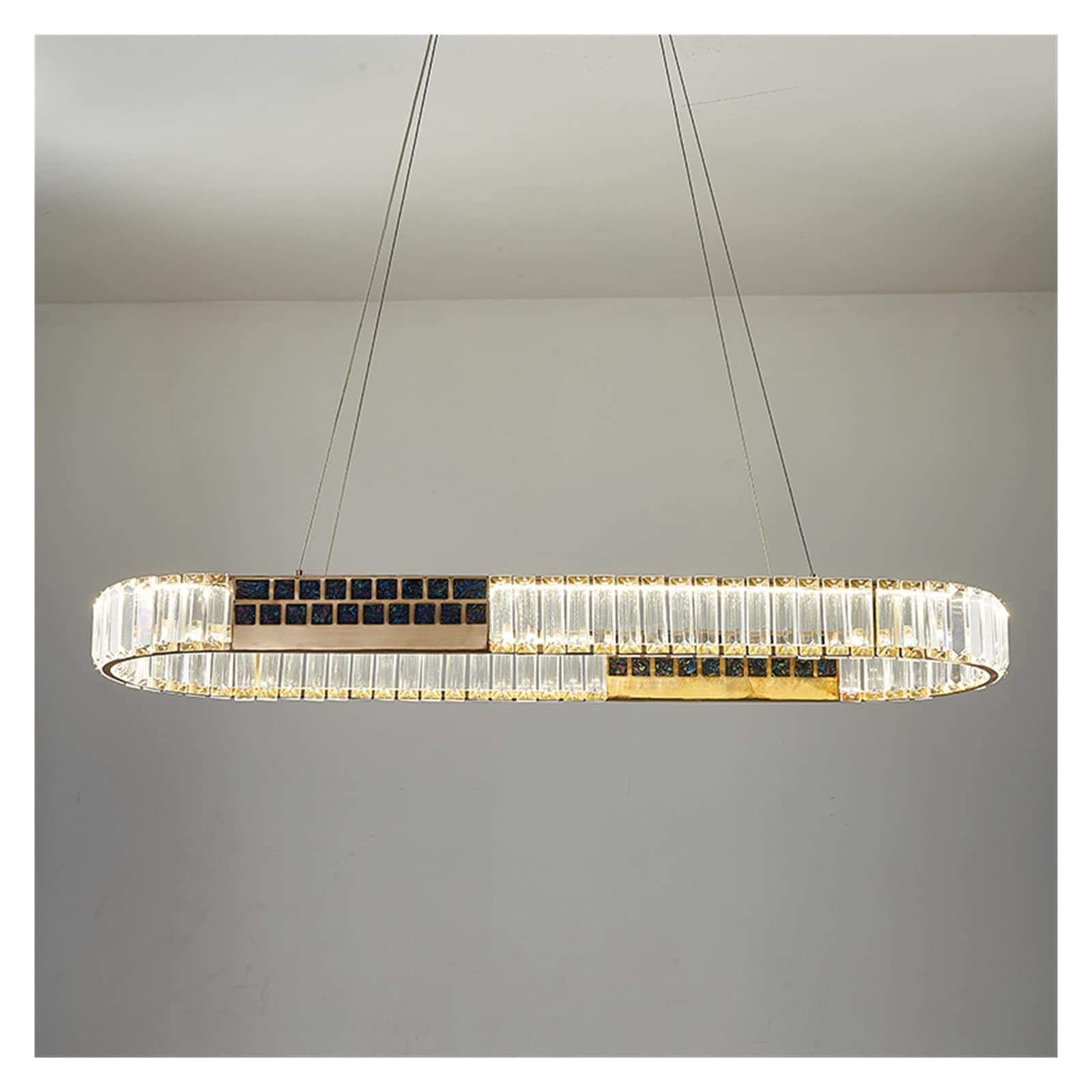 Lampe en Cristal Salle à Manger Suspension LED Tricolore Salon Chambre Ovale 95cm