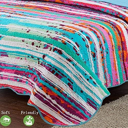 Disperse Printing Quilt Set King Size(106"x96" Light Blue) -3PCS Bedspread -Lightweight Hypoallergenic Microfiber