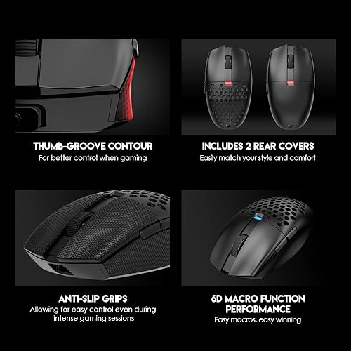 Vista 5 de FANTECH ARIA XD7 - Ratón inalámbrico para juegos Pixart 3395, sensor de 26000 DPI, interruptores HUANO, súper ligero de 2.08 oz y forma de huevo