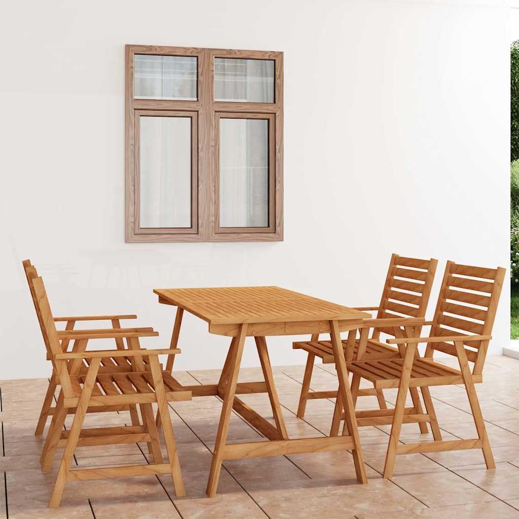Juego de comedor de jardín de madera maciza de acacia con 1 mesa y 4 sillas, superficie aceitada para una fácil limpieza, ideal para patio y jardín, máx. 110 kg por asiento