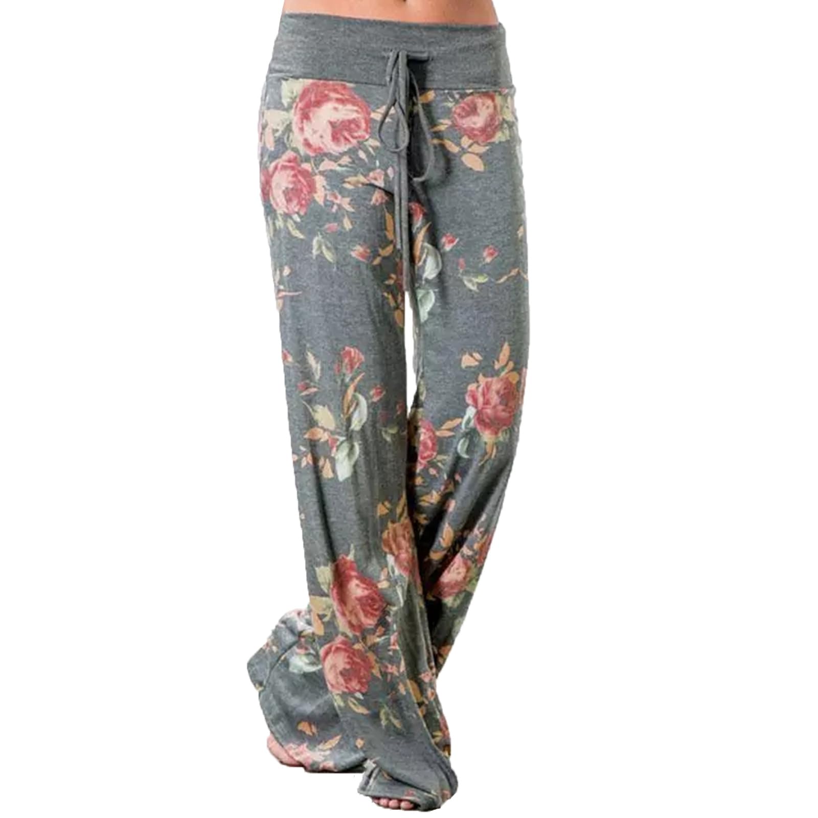 AMYTIS LINGERIE Damskie spodnie do jogi, spodnie piżamowe, miękkie spodnie piżamowe, spodnie fitness, długie, rozciągliwe, ze ściągaczem, spodnie rekreacyjne, spodnie plażowe, szerokie nogawki