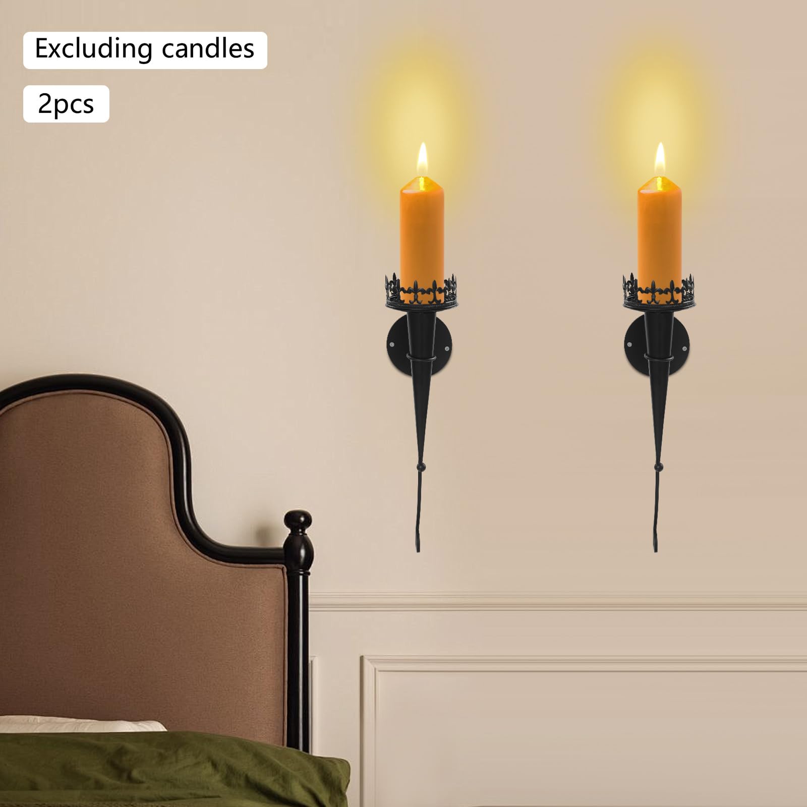 Wall Mounted Candle Holder Set (2 Stück) - Mid-Century Eisen Fackel Design, schafft eine romantische Atmosphäre, geeignet für Hochzeit Dekorationen, Urlaub Parteien, Terrasse
