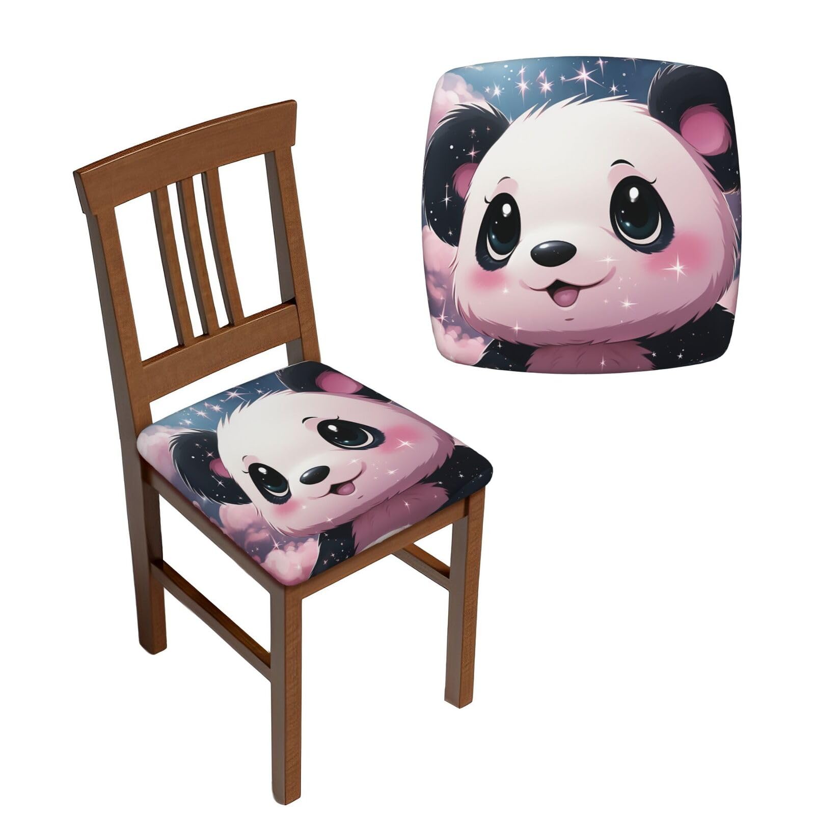 FodPand 4PCS Dining Chair Covers for Dining Room Pink Panda Chair Seat Cover Stretch Parsons Chair Slipcover Removable Washable Seat Cushion Slipcovers Cover for Kitchen Office
