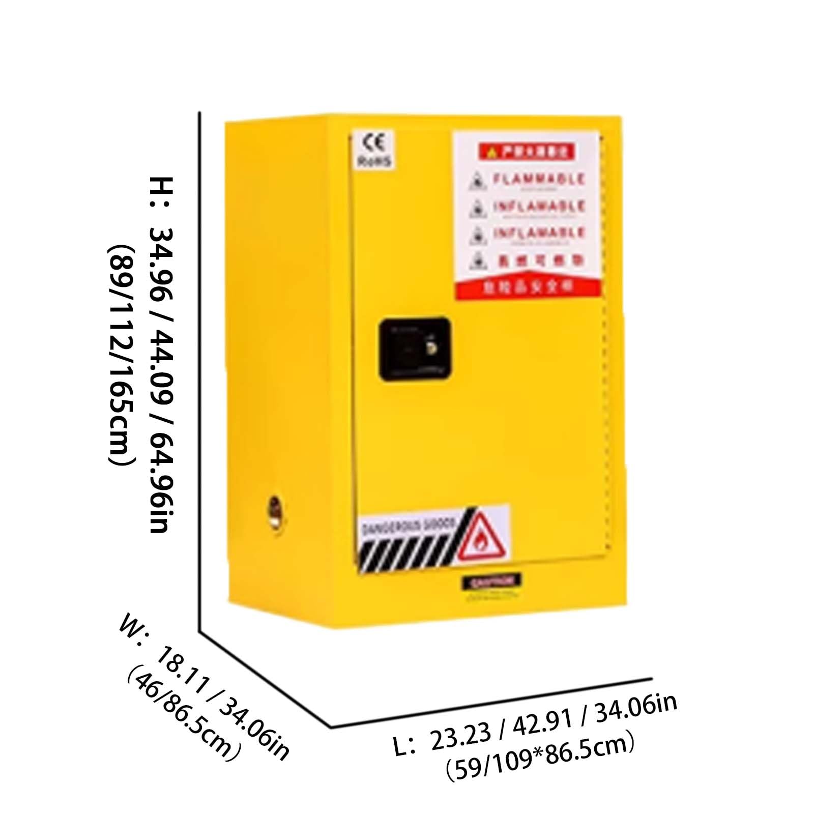Armario de seguridad ignífugo y a prueba de explosiones multicolor, almacenamiento de acero de doble capa para líquidos inflamables/ácidos y álcalis débiles con cerradura d yellow 64.96×34.06×34.06in