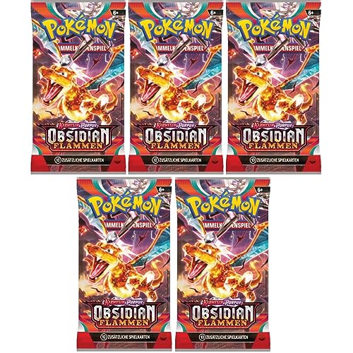 Pokemon 5 Obsidian Flammen Booster Sammelkarten | DEUTSCH | Karmesin & Purpur Karten Serie | + Arkero-G 50 Soft Card Sleeves