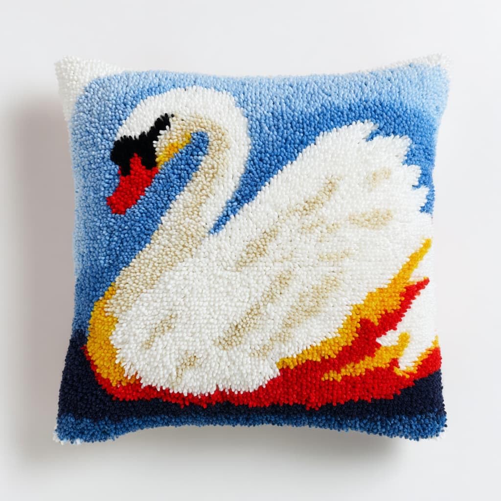 Taxpy DIY Latch Hook Rug Kits, White Swan Latch Hook Cushion Kits Pillowcase Rug Crochet Needlework DIY Needlework Pillow Cover Sofa Cushion 43x43cm