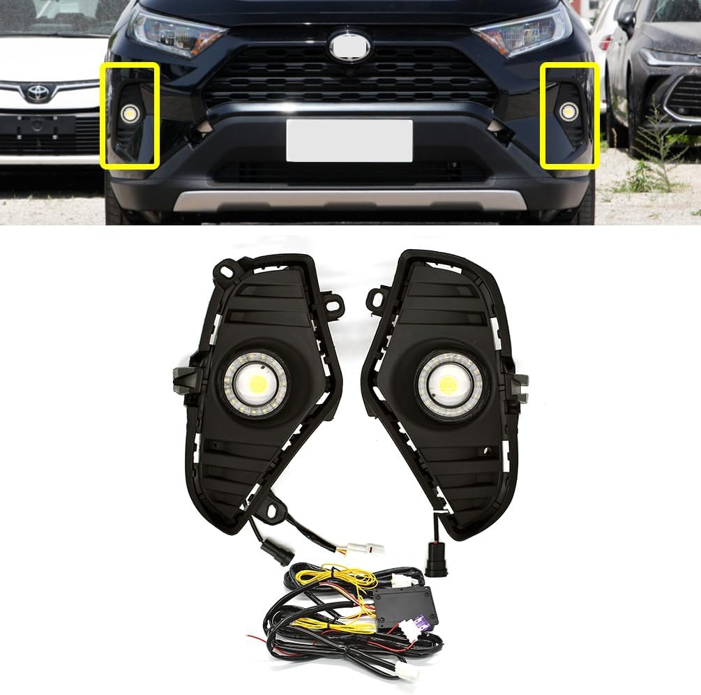 LED Fog Lights Fit for 2019-2025 RAV4 DRL with Amber Sequential Turn Signal Driving Lights Front Bumper HeadLights