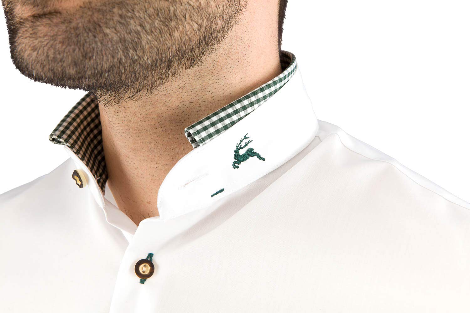 arido Trachtenhemd Herren 2624 255 Baumwollhemd Weiß Grün Kariert Hemd Stehkragen Modern Fit Freizeit Shirt