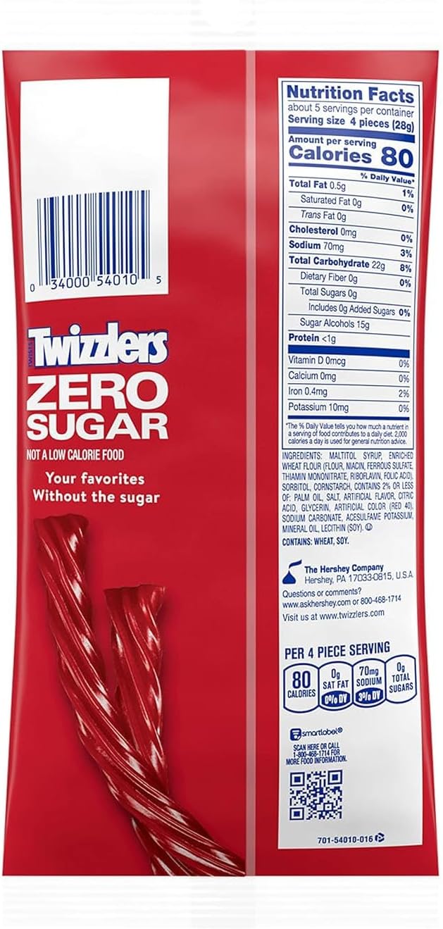TWIZZ Zero Sugar Twists Strawberry Candy Bags (Strawberry, 5 Ounce (Pack of 1))