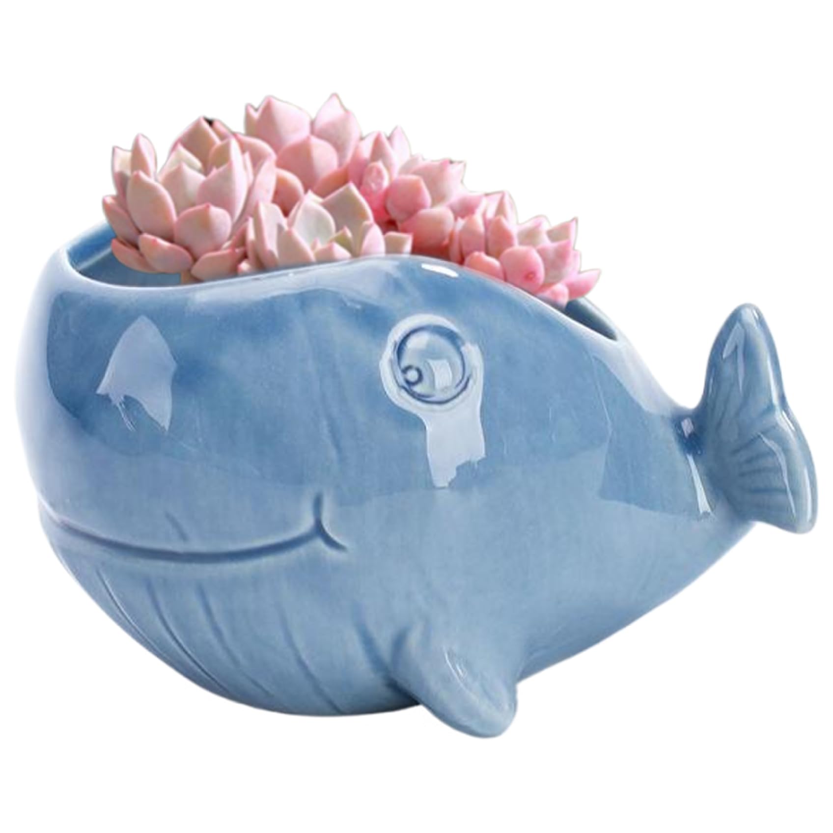 Hintyne Small Ceramic Pots Succulent Pot, 4.3x2.8x3 inch Ocean Blue Fish Ceramic Flower Pots with Drainage Hole, Decorative Desktop Bonsai Pot for Succulents Style 2