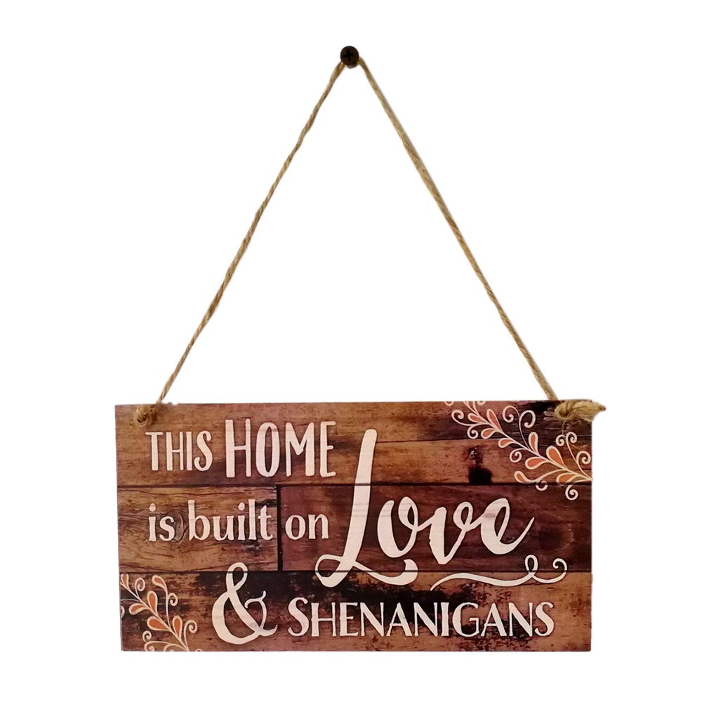 Goolsky This Home is Built on Love Wood Plank Design Hanging Sign Holiday Door Decoration Wooden Wall Sign