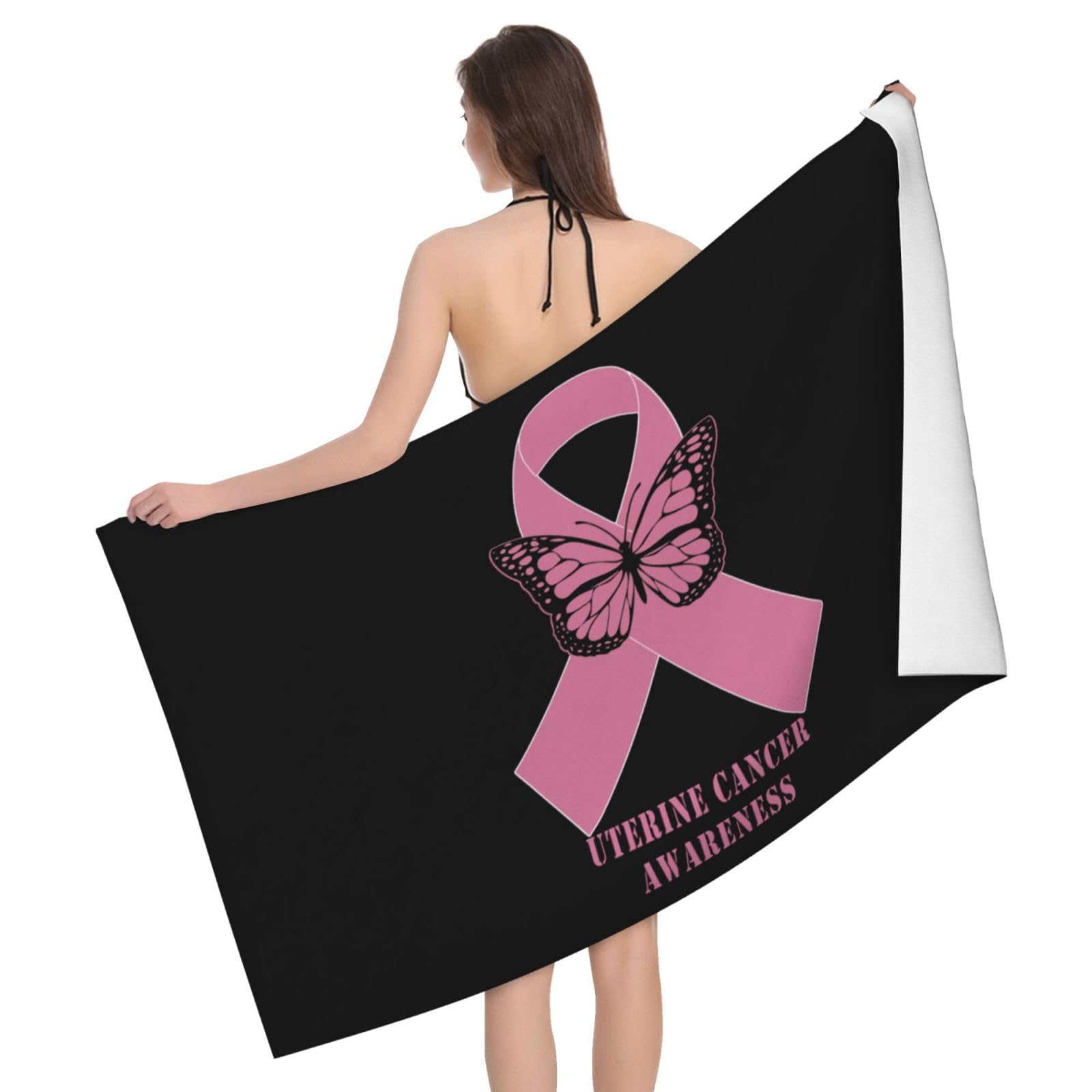 HLBSDM Microfiber Uterine Cancer Awareness Beach Towel Quick Dry Soft Sand Free Beach Towels for Pool Swim Beach Lightweight Thin Towels