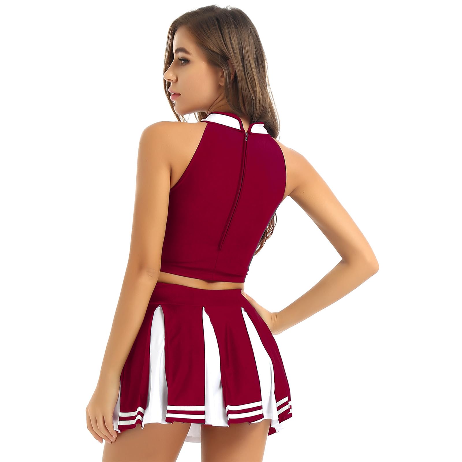 Sexy Mujer Cheer Cosplay Dance Outfit Stand Collar Top con Falda Plisada