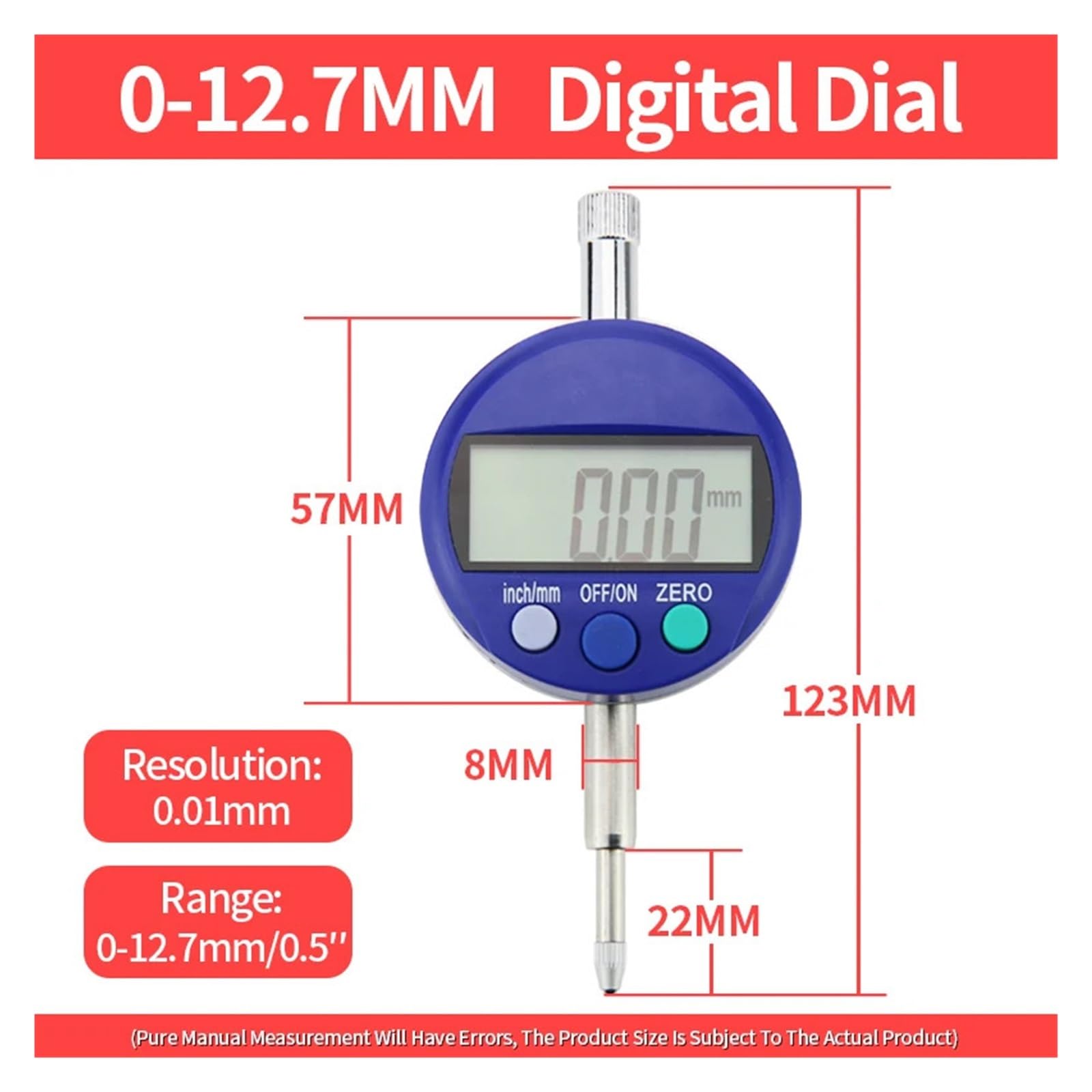KACOME 0-0.8mm Lever Dial Indicator Gauge with Measuring Probes Mechanical Micrometer Measuring Tools Dial Bore Gauge Test Indicators(Digital Dial 12.7mm)
