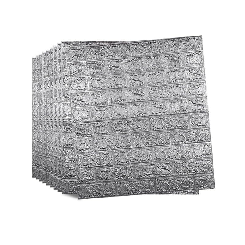 Tarwanear 30 Pack 3D Brick Wallpaper Wall Stickers 2.53 ft x 2.3 ft DIY Self Adhesive Wall Tiles 3D Wall Panel Waterproof Masonry Effect Home Decoration for Bathroom Floor Ceiling,Silver Grey