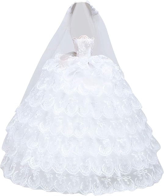 E-TING Princess Doll Wedding Gown Dress Lace Floral Dress Embroidery Doll Clothes, Evening Party Outfit Set with Veil for 11.5 inches tall Doll, Best Gift for your , (40534)