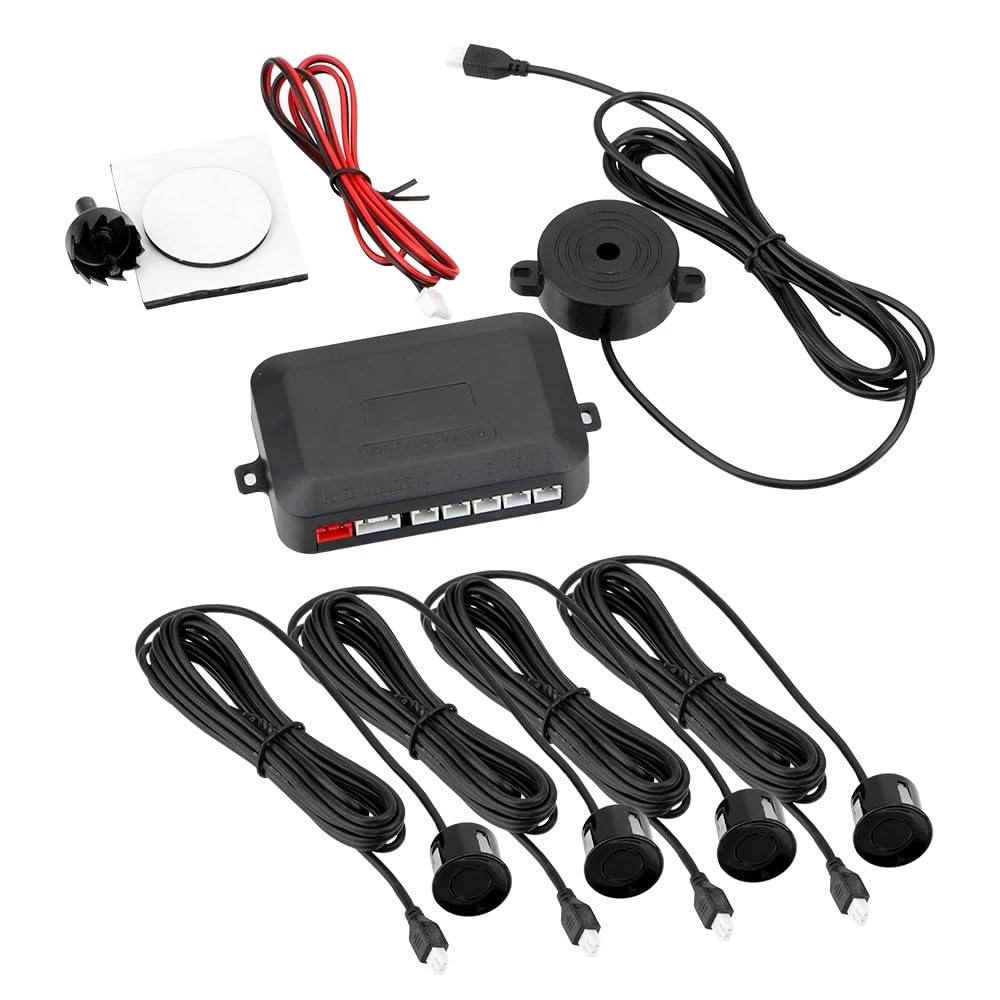 sensores Aparcamiento PDC Kit de Control Distancia de estacionamiento Parktronic PDC para Coche, 4 sensores monitoreo de Marcha atrás Sonido, Radar, Recul(Black)