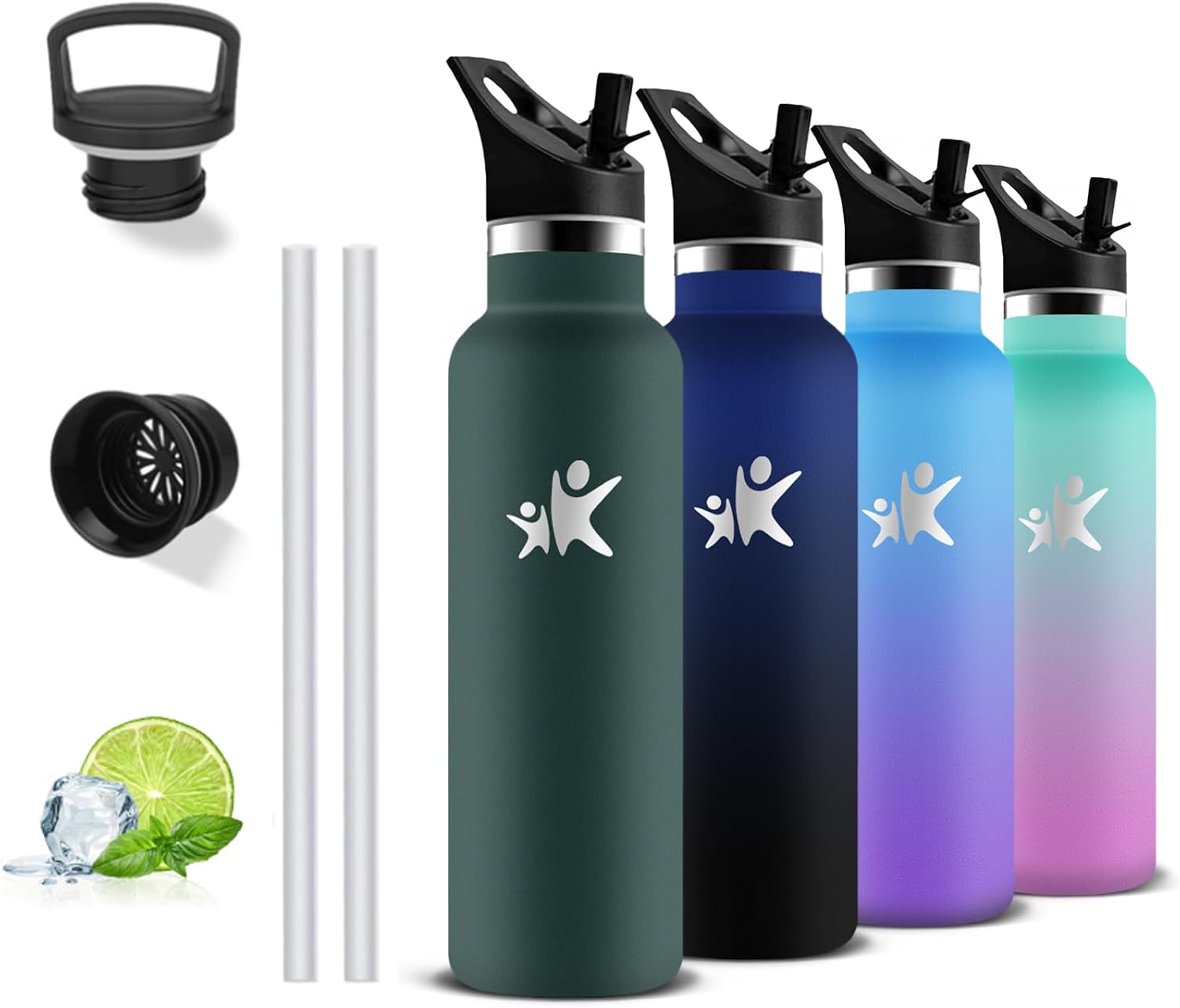 Thermos Flask, 0.5 Litre Children's Water Bottle, Water Bottle with Straw, BPA-Free, Leak-Proof, Easy to Clean, Double Walled, for School, Office, Travel, Camping