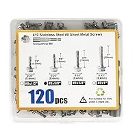 Vista 5 de QSJ 120 tornillos de chapa #8 x 5/8 pulgadas, cabeza hexagonal de acero inoxidable 410, tornillos autorroscantes rápidos con punta