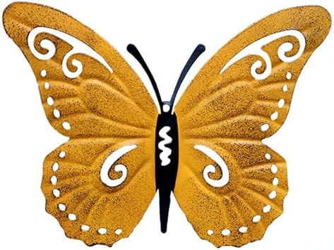 AAHIFIT Flower Metal Wall Art Decor outdoor garden patio iron hanging wall decorative flowers butterfly nursery balcony wall wall hanging gardening Small butterfly orange