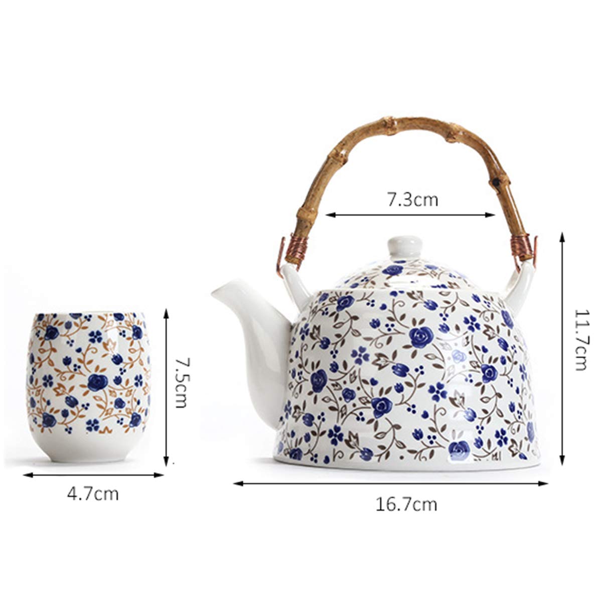 Fanquare Service à Thé Japonais Kungfu Avec Infuseur, Théière En Porcelaine Faite à La Main Pour 4 Personnes Avec Plateau à Thé En Bambou, Motif Fleurs De Cerisier Blanches