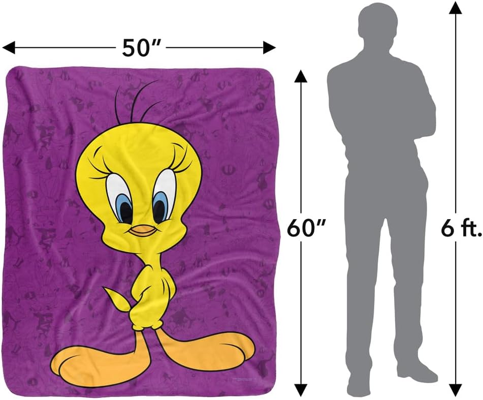 Looney Tunes Blanket, 50"x60", Tweety Bird Character Sherpa Back Super Soft Throw